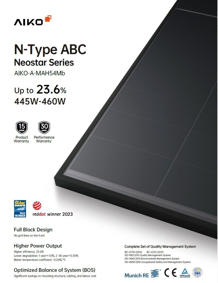 Pallet Panel solar 445W Aiko N Type ABC FULL BLACK 31pcs/pallet - Imagen 2