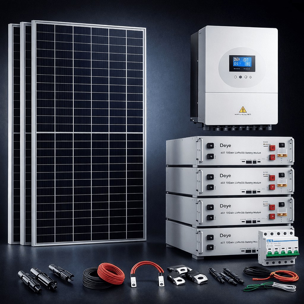 Kit Solar 5000W 48VDC a 230VAC Hibrido Con Batería Litio SE-G 10KWH 1 Kit Solar 5000W 48VDC a 230VAC Hibrido Con Batería Litio SE-G 10KWH