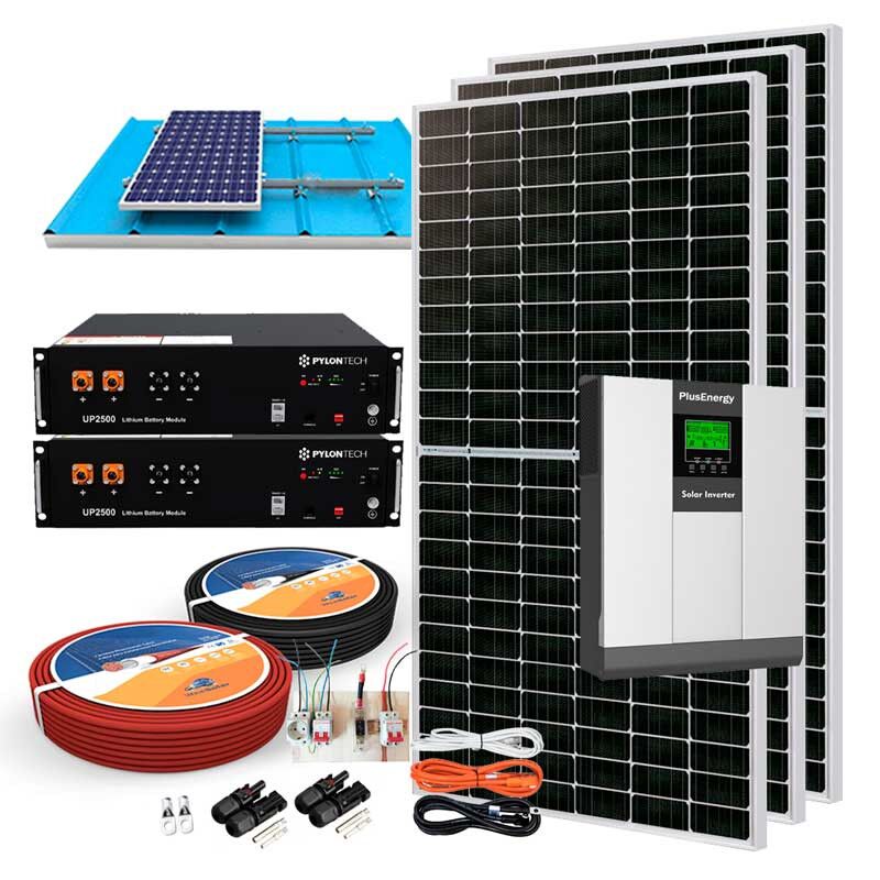Kit Solar 24V 1200W Inversor Híbrido con Batería de Litio 4 Kit-Solar-24v-1200w-estructura-paneles-solares-tejado-chapa.jpg