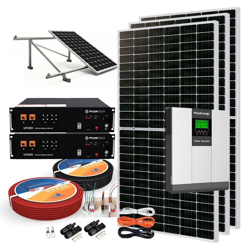 Kit Solar 24V 1200W Inversor Híbrido con Batería de Litio 5 Kit-Solar-24v-1200w-estructura-paneles-solares-suelo.jpg