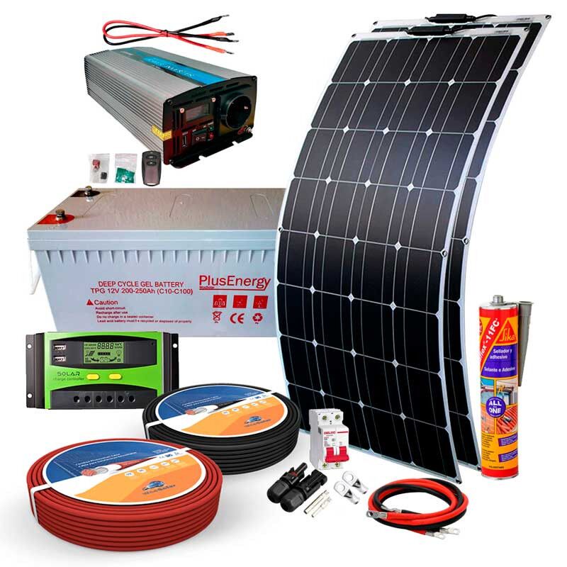 Kit solar 12V Panel Solar Flexible 150W Inversor con mando 1000W 1 Kit-solar-12V-2-Panel-Solar-Flexible-150W-Inversor-con-mando-1000W-bateria-250-gel.jpg