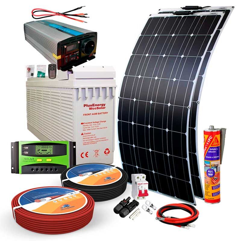 Kit solar 12V Panel Solar Flexible 150W Inversor con mando 1000W 3 Kit-solar-12V-2-Panel-Solar-Flexible-150W-Inversor-con-mando-1000W-bateria-250-agm-1.jpg